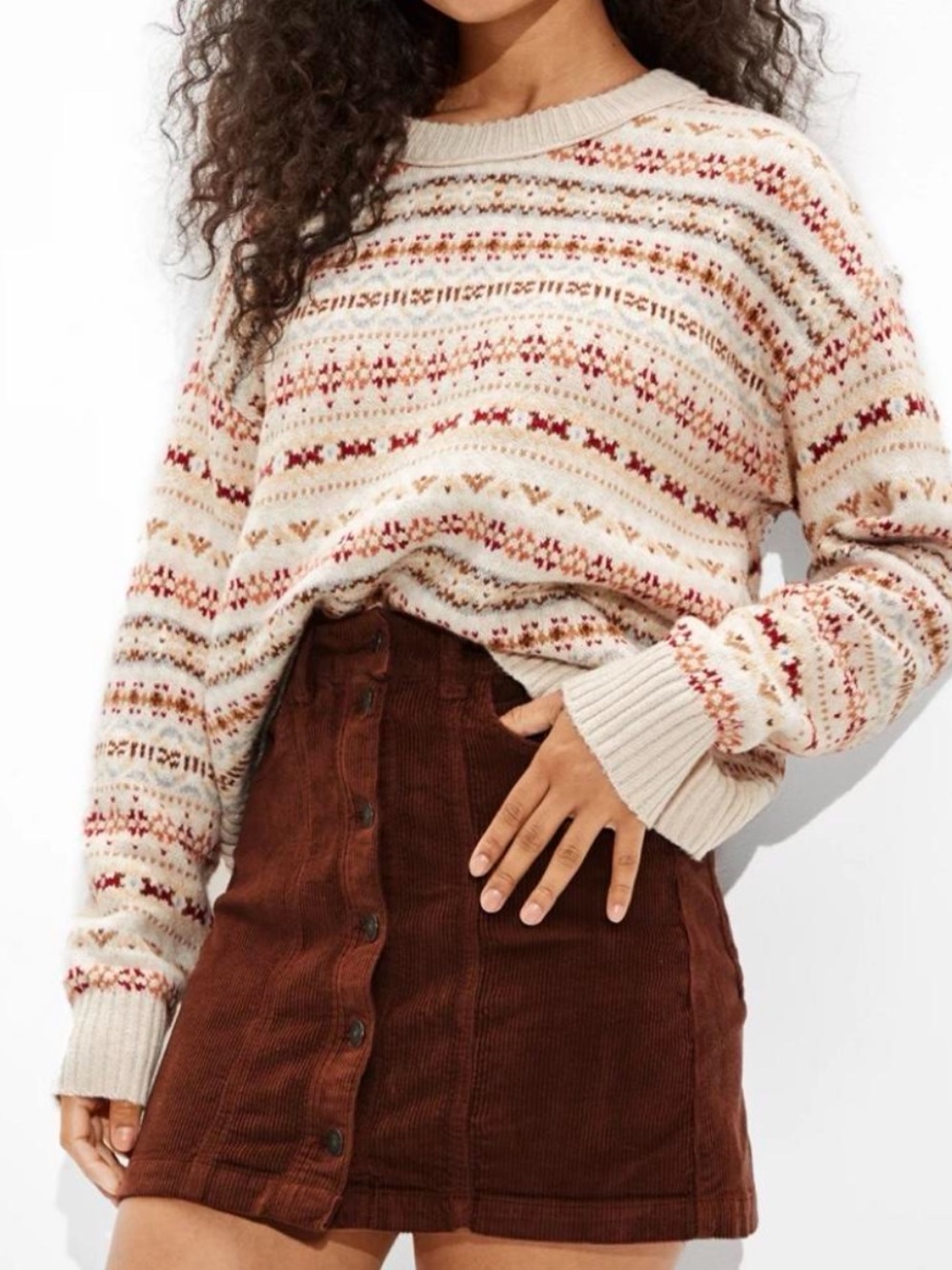 American Eagle Brown Corduroy Super Hi-Rise A Line Skirt, NWT